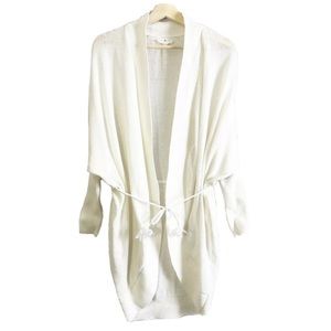 Lou & Grey Drawstring Waist Sweater Cardigan Dolman Sleeves Cream Sz XS